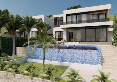 Buljaricada muhteşem panoramik deniz manzaralı çatı terasına sahip yeni modern villa