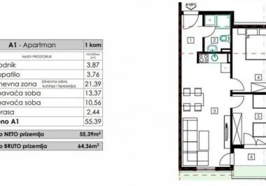 Özel komplekste Bečićide deniz manzaralı lüks 64 m2 daire